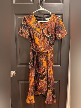 Shelby & Palmer Black and Mustard Paisley Midi Dress